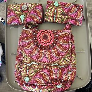 Vera Bradley Pink and Green Patterned Bag with Wallet